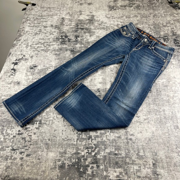 Rock Revival Denim - Rock Revival Womens 30 Jen 05 Bootcut Jeans Solid Blue Denim Embellished Y2K